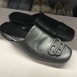 Balenciaga Black Leather Flat Mule